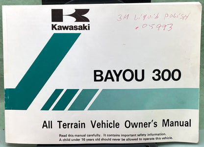 Genuine Kawasaki 99920-1790-01 Bayou 300 All Terrain Vehicle Owner's Manual 1996