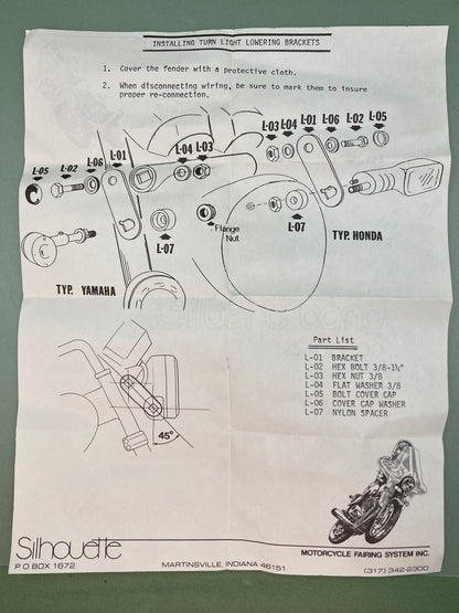 New Genuine Silhouette L-08 062582 Turn Light Lowering Kit Honda, Yamaha