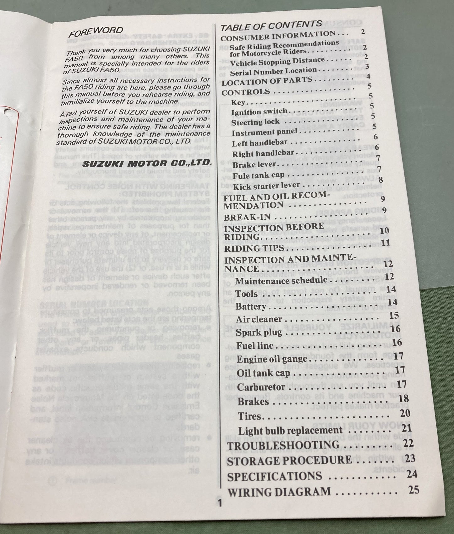 Genuine Suzuki 99011-02225-03A FA50 Owner's Manual 1983