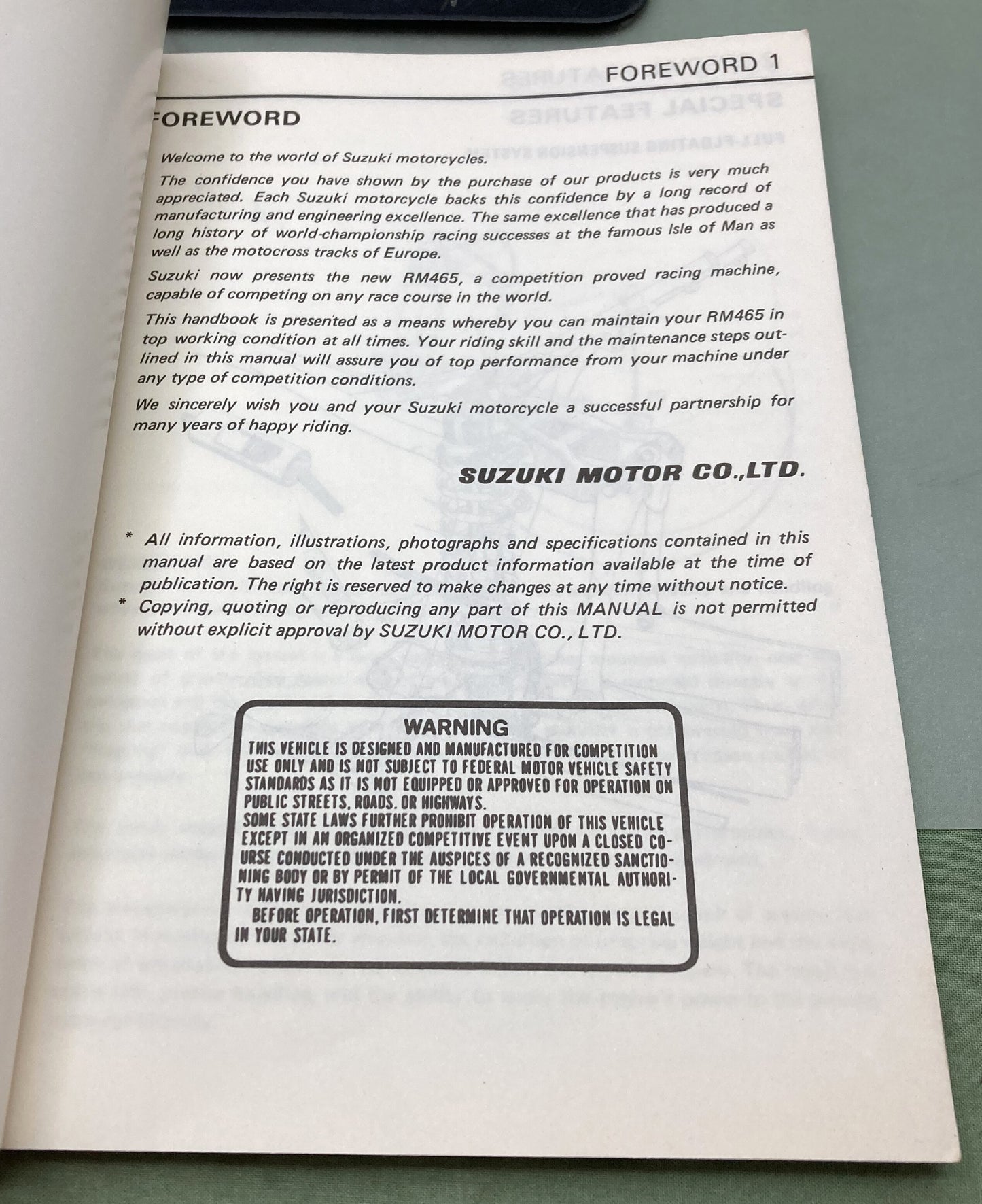 Genuine Suzuki 99011-14221-03A RM465 Owner's Maintenance Manual 1981