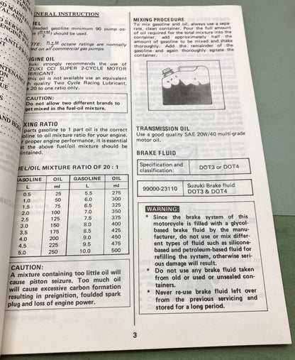 Genuine Suzuki 99011-02B23-03A RM80 Owner's Maintenance Manual 1988