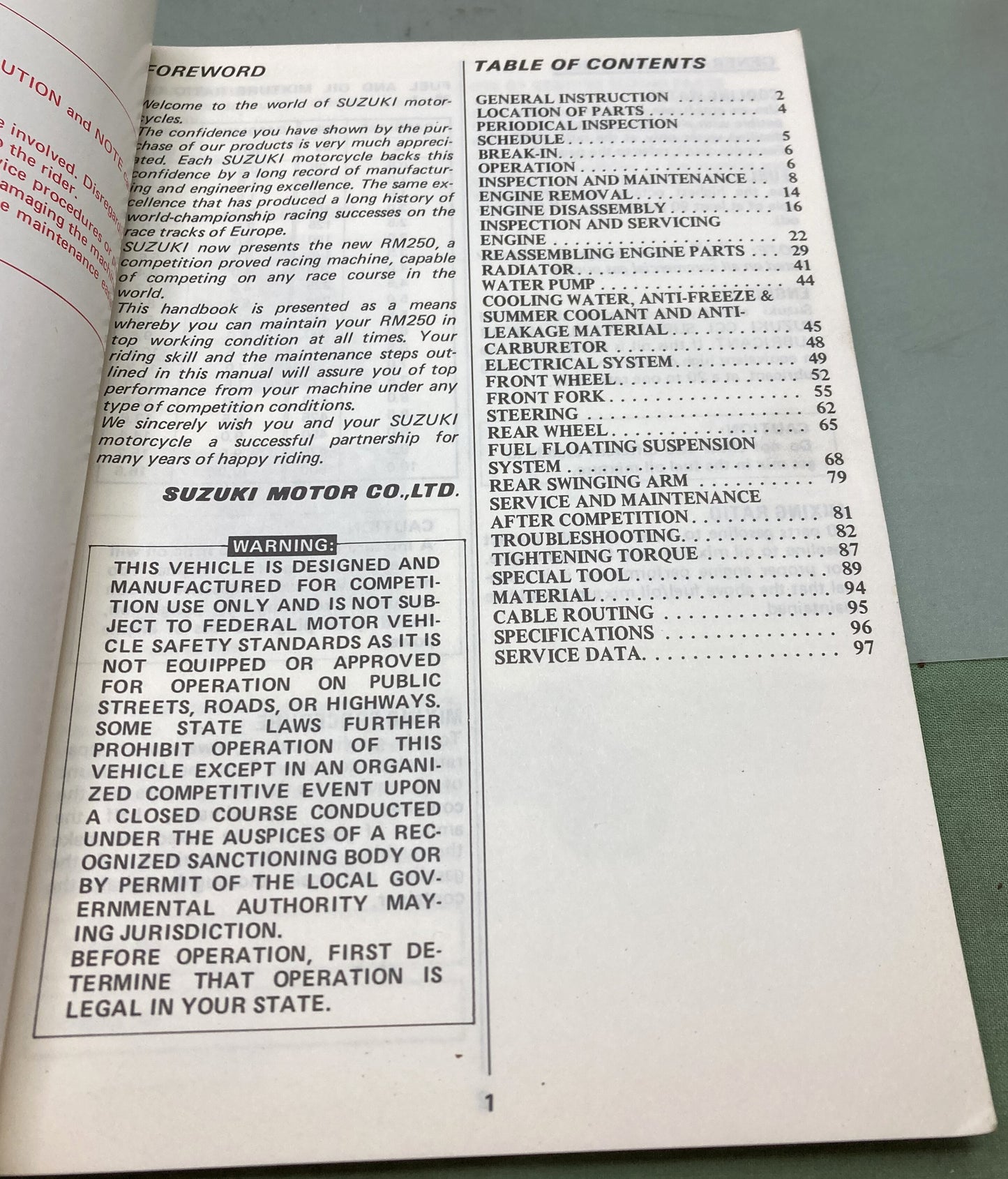 Genuine Suzuki 99011-14321-03A RM250 Owner's Maintenance Manual 1982