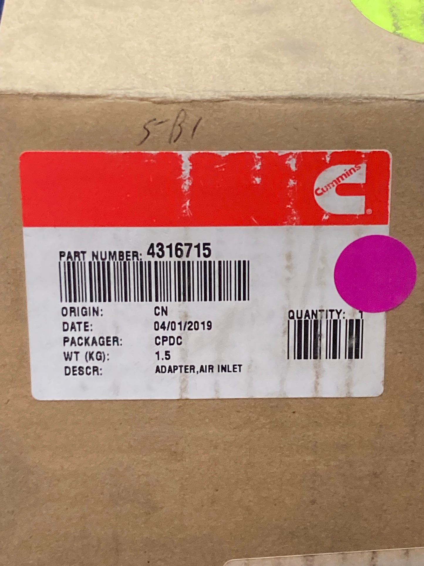 New Genuine Cummins 4316715 Engine Air Intake Adapter