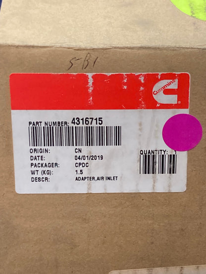 New Genuine Cummins 4316715 Engine Air Intake Adapter