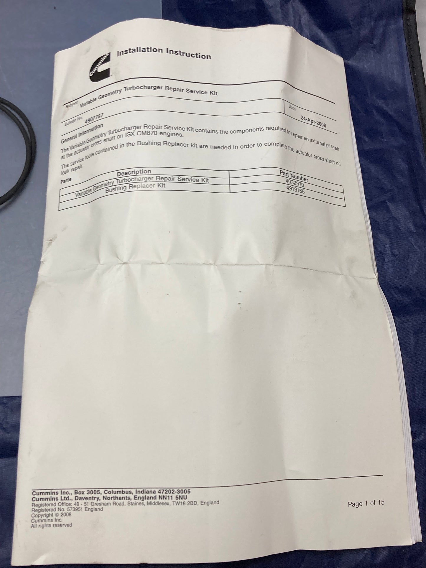 New Genuine Cummins 4032970 Kit, Turbo Repair