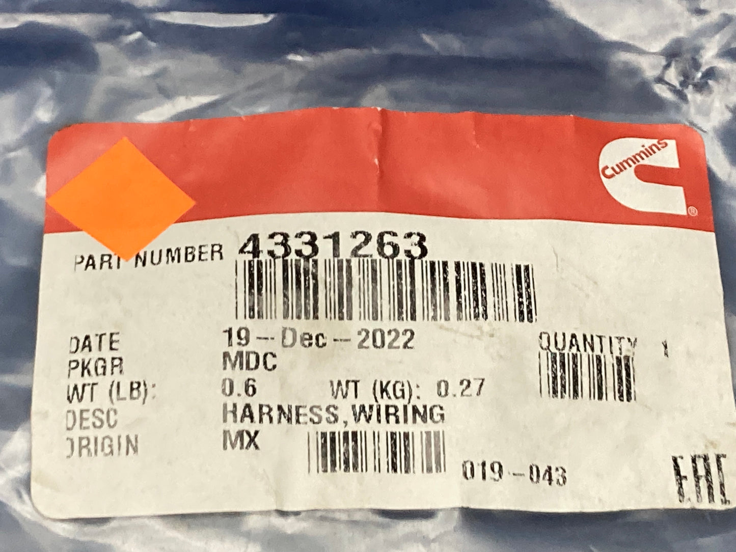 New Genuine Cummins 4331263 Wiring Harness