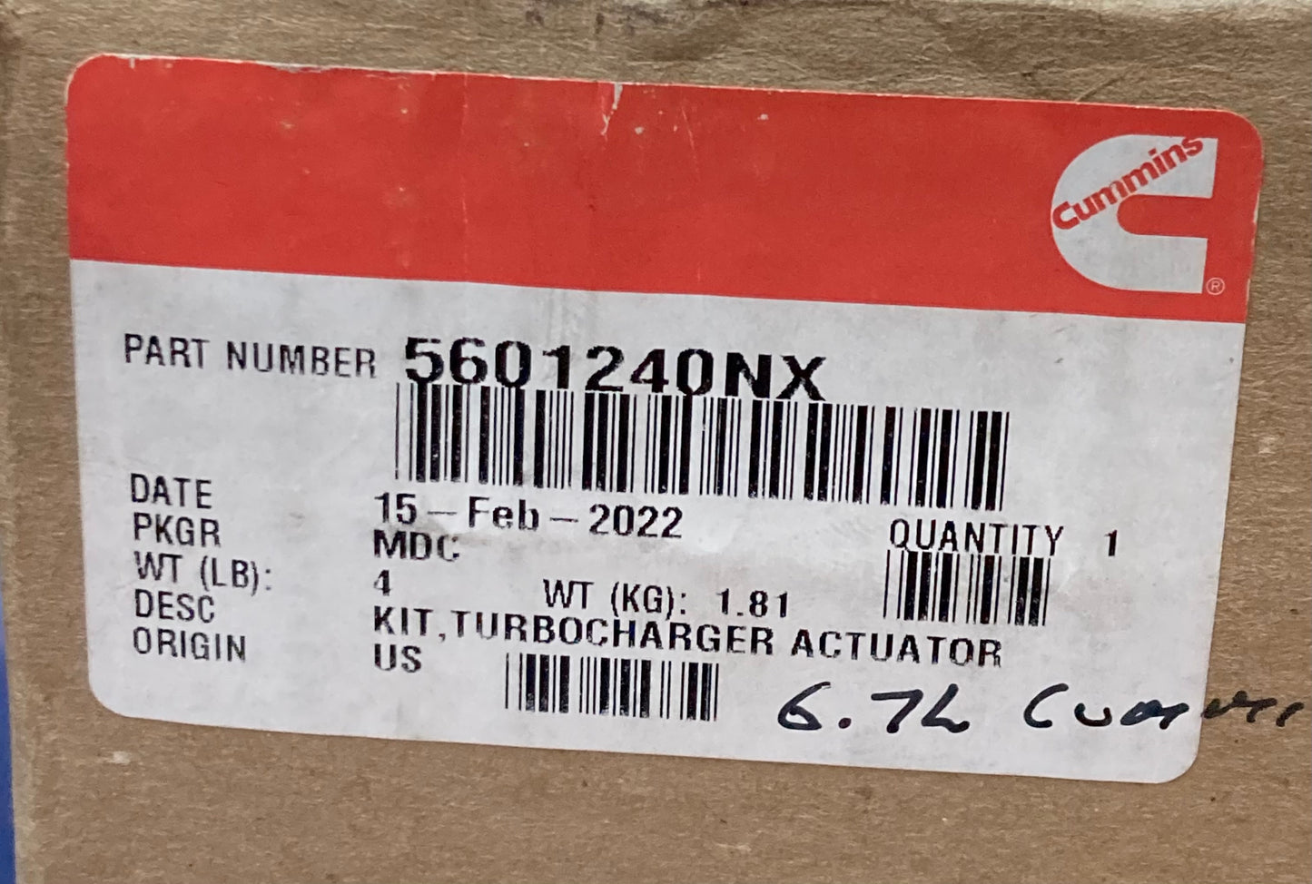 New Genuine Cummins 5601240NX Turbocharger Actuator