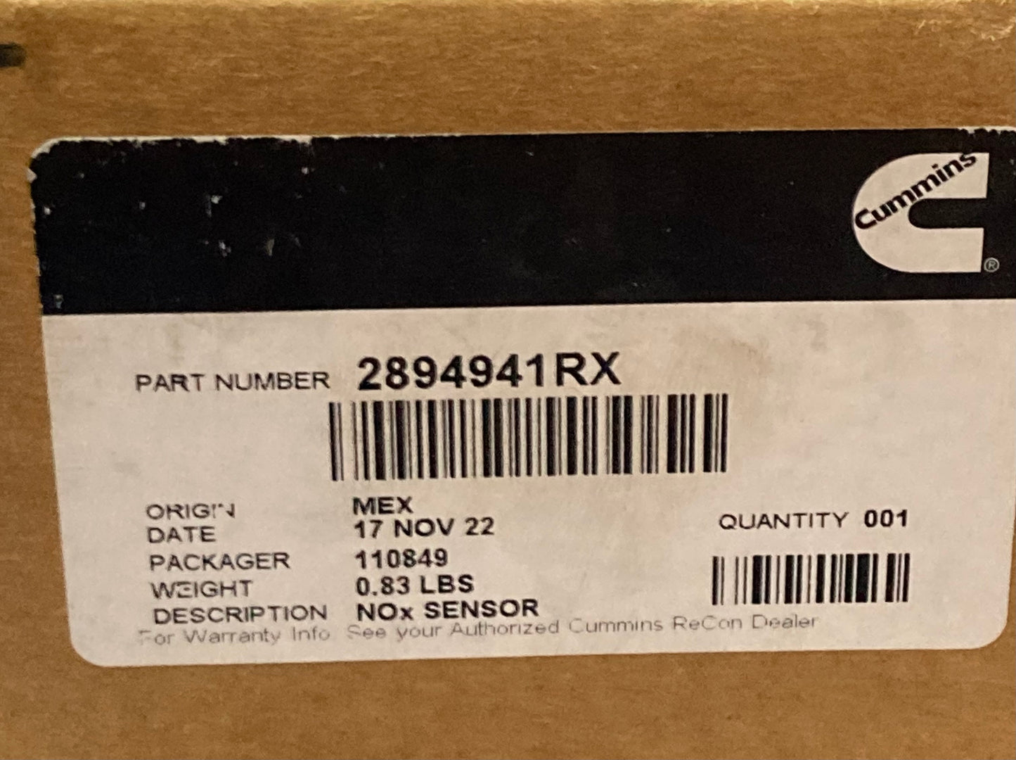 New Genuine Cummins 2894941RX Sensor,Nitrogen Oxide