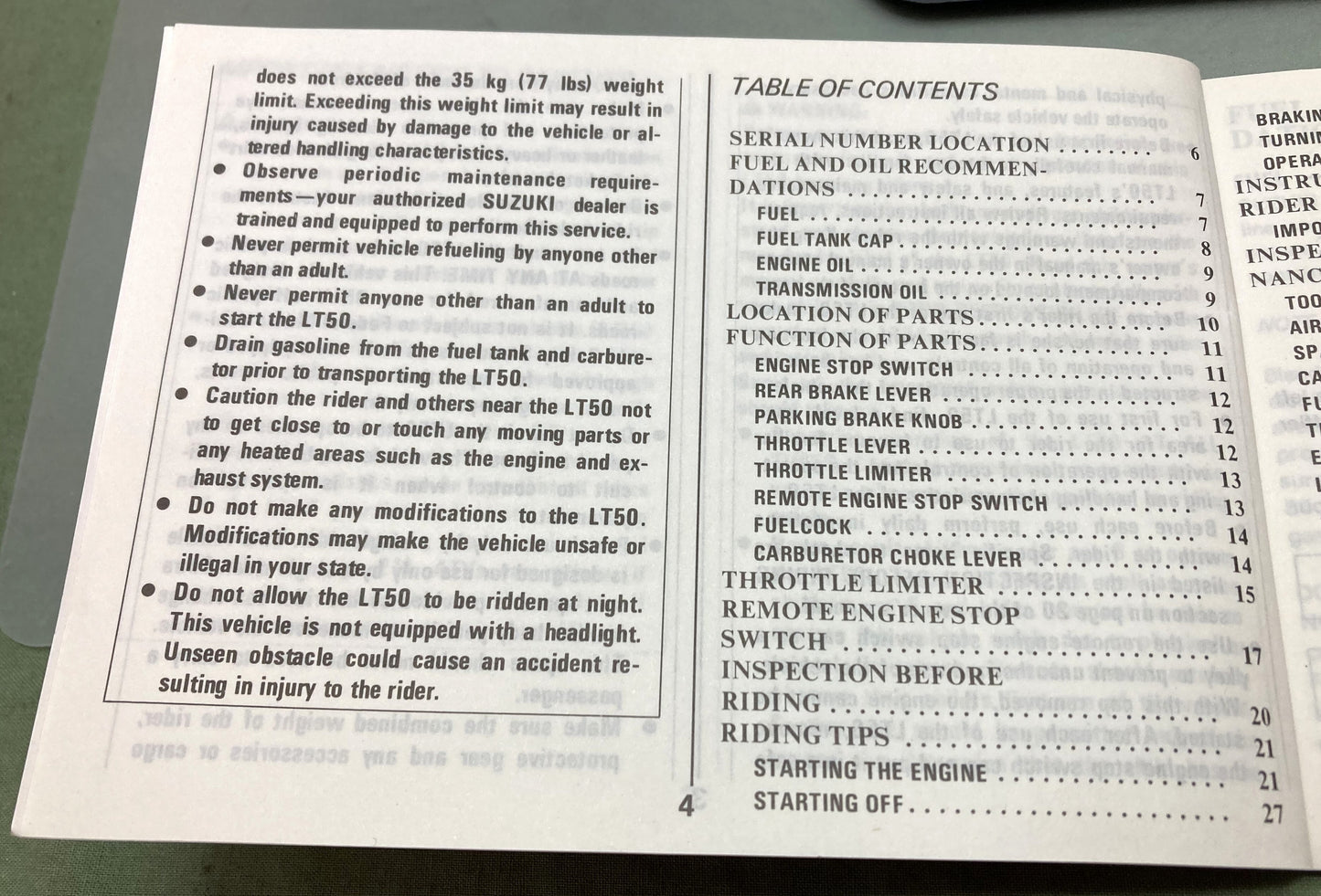 Genuine Suzuki 99011-04233-03A LT50 Owner's Manual 1986