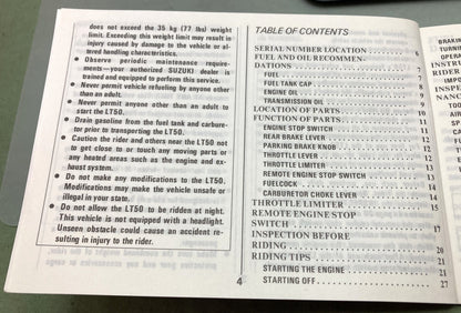 Genuine Suzuki 99011-04233-03A LT50 Owner's Manual 1986