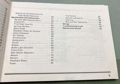 Genuine Kawasaki 99920-1176-01 KZ1100 Owner's Manual 1982