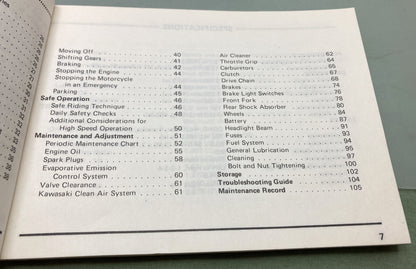 Genuine Kawasaki 99920-1233-01 GP Z750 Owner's Manual 1983