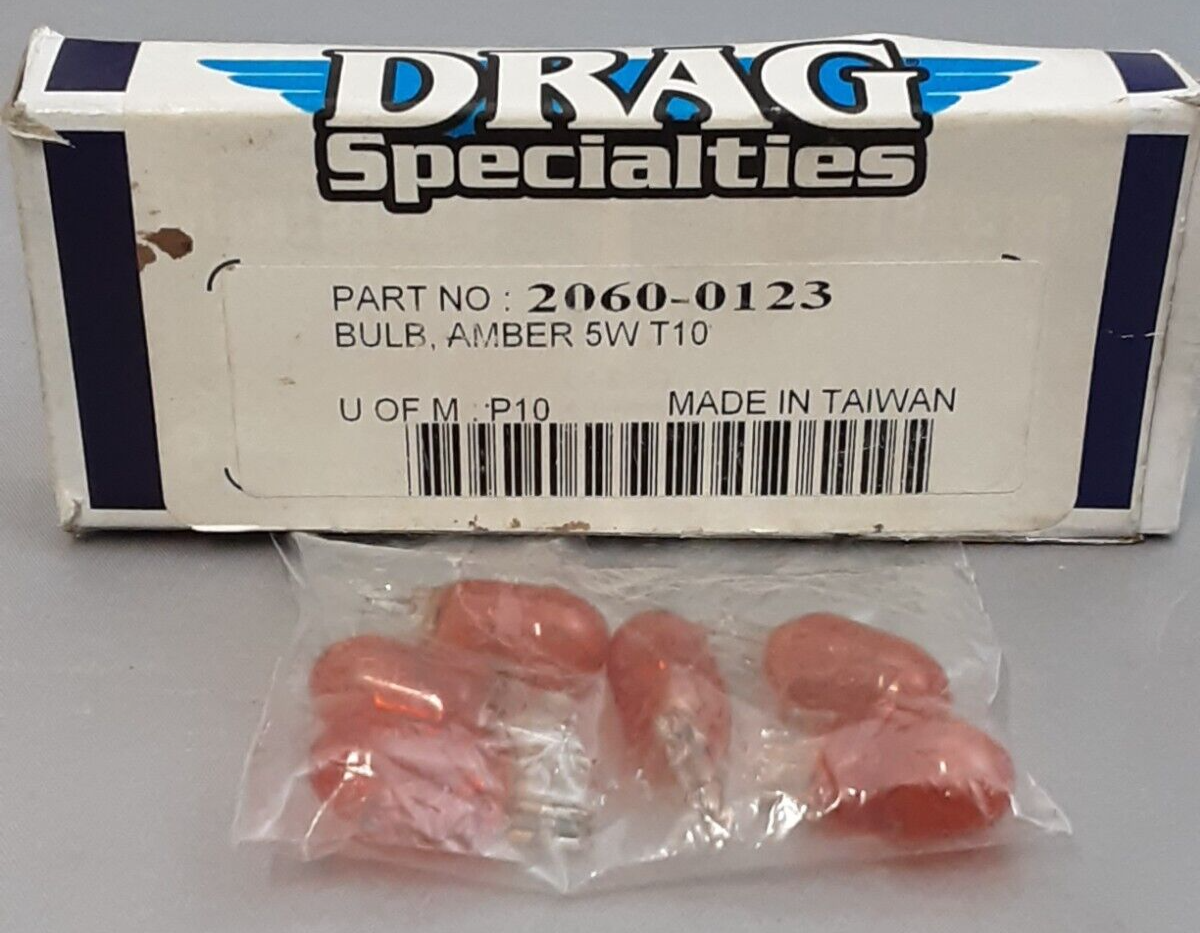 QTY 6 NEW DRAG SPECIALTIES 2060-0123 BULB AMBER 5W T10 Marker Light Wedge Bulbs