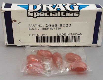 QTY 6 NEW DRAG SPECIALTIES 2060-0123 BULB AMBER 5W T10 Marker Light Wedge Bulbs