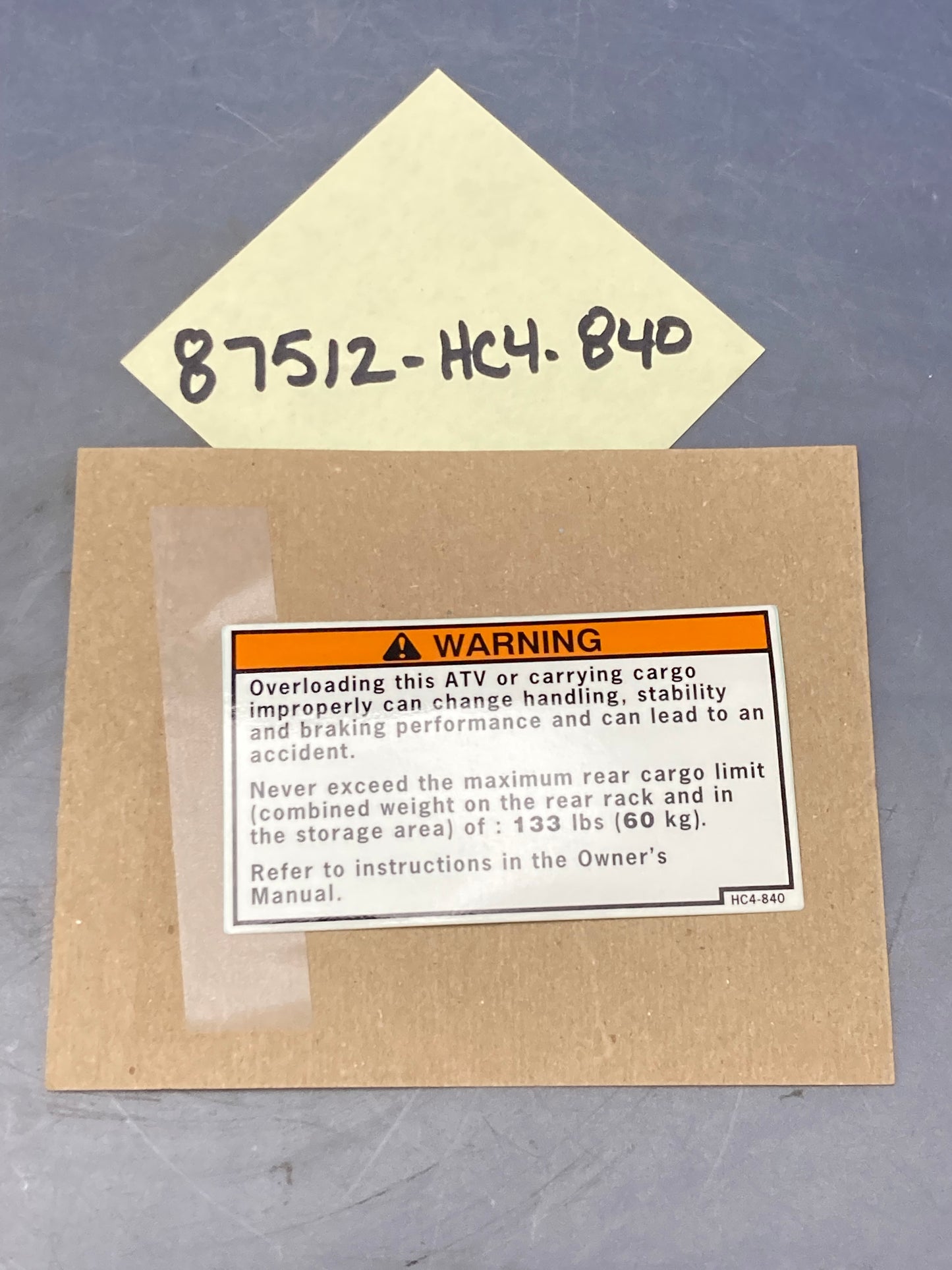 New Replaces Honda 87512-HC4-840 Label, RR. Carrier