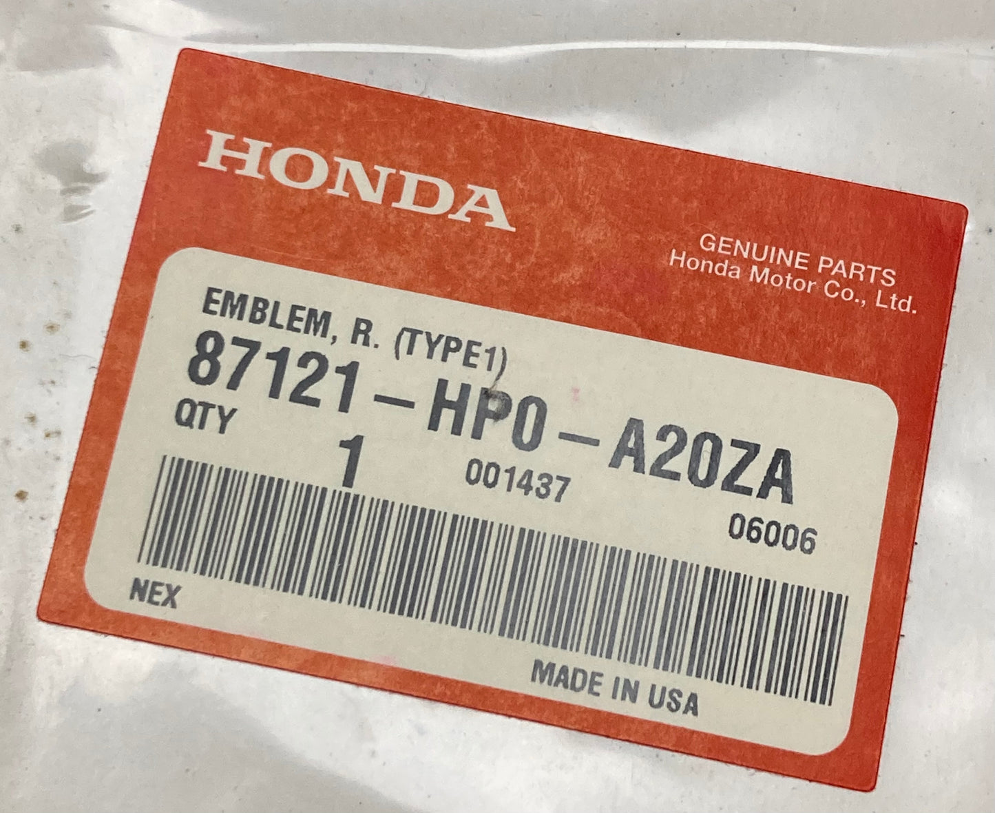 New Genuine Honda 87121-HP0-A20ZA Decal
