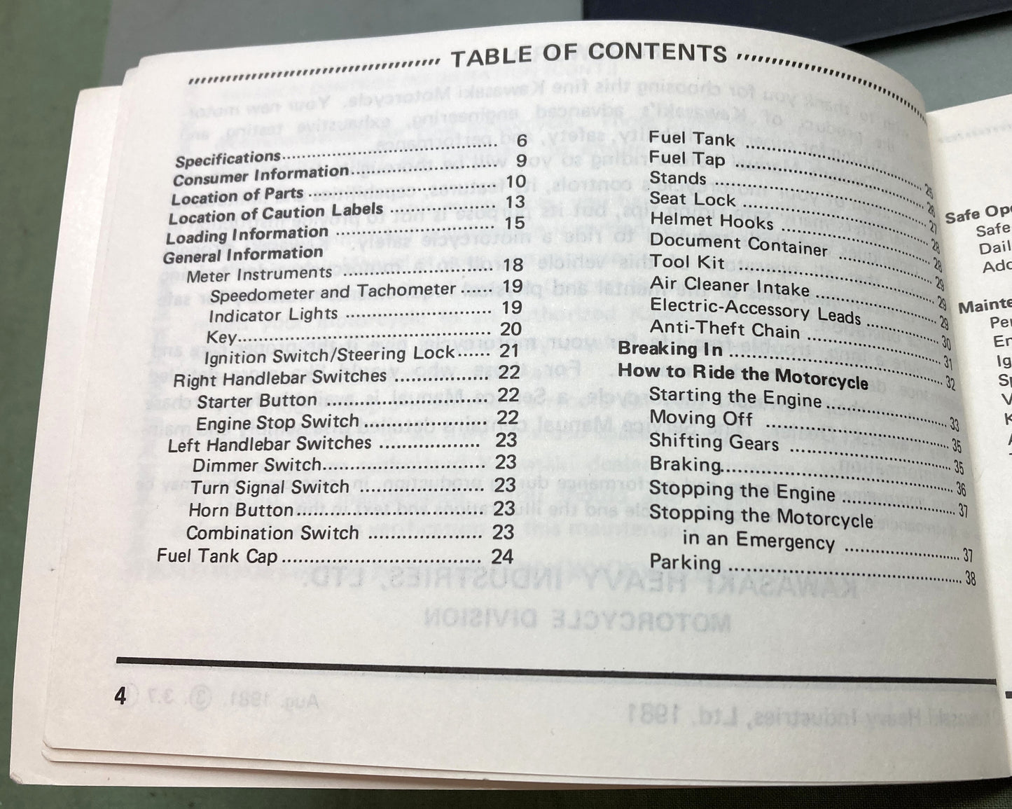 Genuine Kawasaki 99920-1136-03 KZ550LTD Owner's Manual 1981