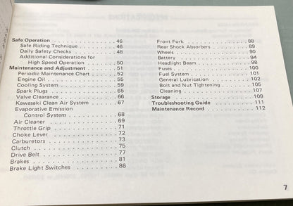 Genuine Kawasaki 99920-1319-01 454LTD Owner's Manual 1985