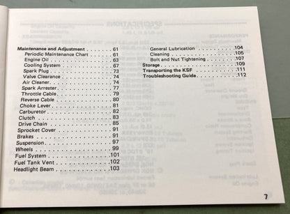 Genuine Kawasaki 99920-1430-01 KSF250 Mojave Owner's Manual 1987