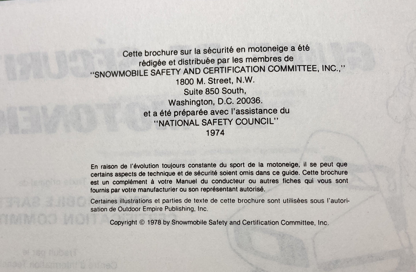 Genuine Bi-Lingual French/English Snowmobiler's Safety Handbook 1978