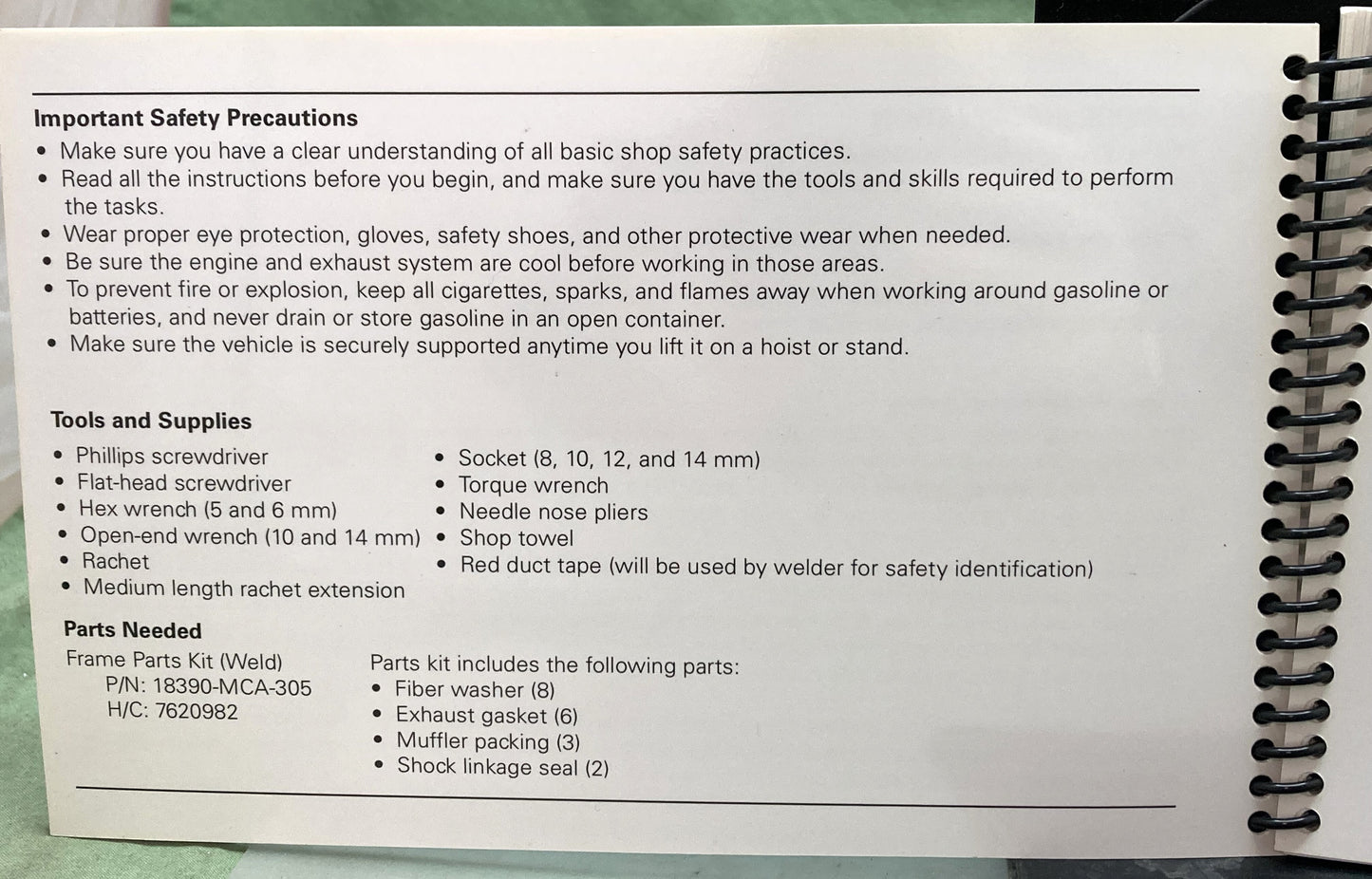 Genuine Honda S0510 GL1800/A Frame Weld Safety Recall Dealer Procedures '02-'03