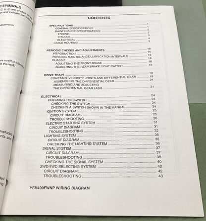 Genuine Yamaha LIT-11616-15-22 YFM400FWNP Supp. Service Manual 2001