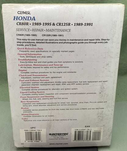 New Genuine Clymer M431-2 Honda CR80R CR125R Service Manual '89-'95 '89-'91