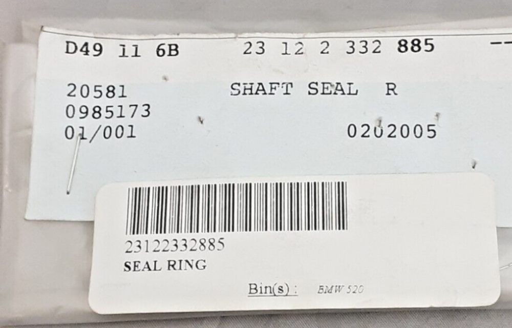 NEW GENUINE BMW 23122332885 SHAFT SEAL 20X32X8 R60 R75 R90 R100 R80 K1200 R1200