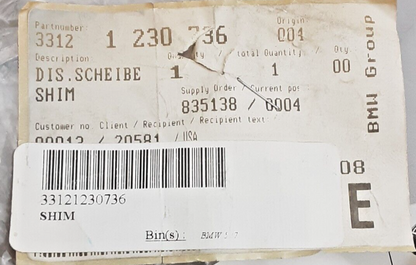NEW GENUINE BMW 33121230736 SHIM R50/5 R60/5 R75/5 1969-2012