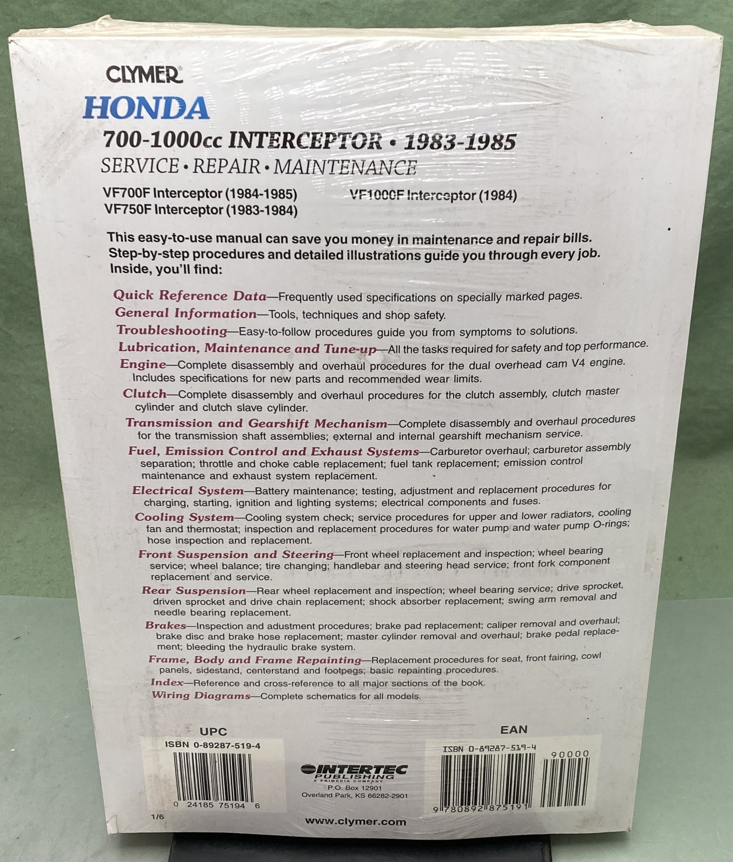 New Clymer M349 Honda 700-1000cc Interceptor Service Manual '83-'85