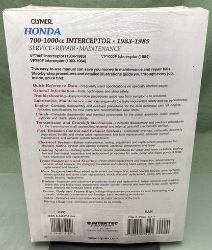 New Clymer M349 Honda 700-1000cc Interceptor Service Manual '83-'85