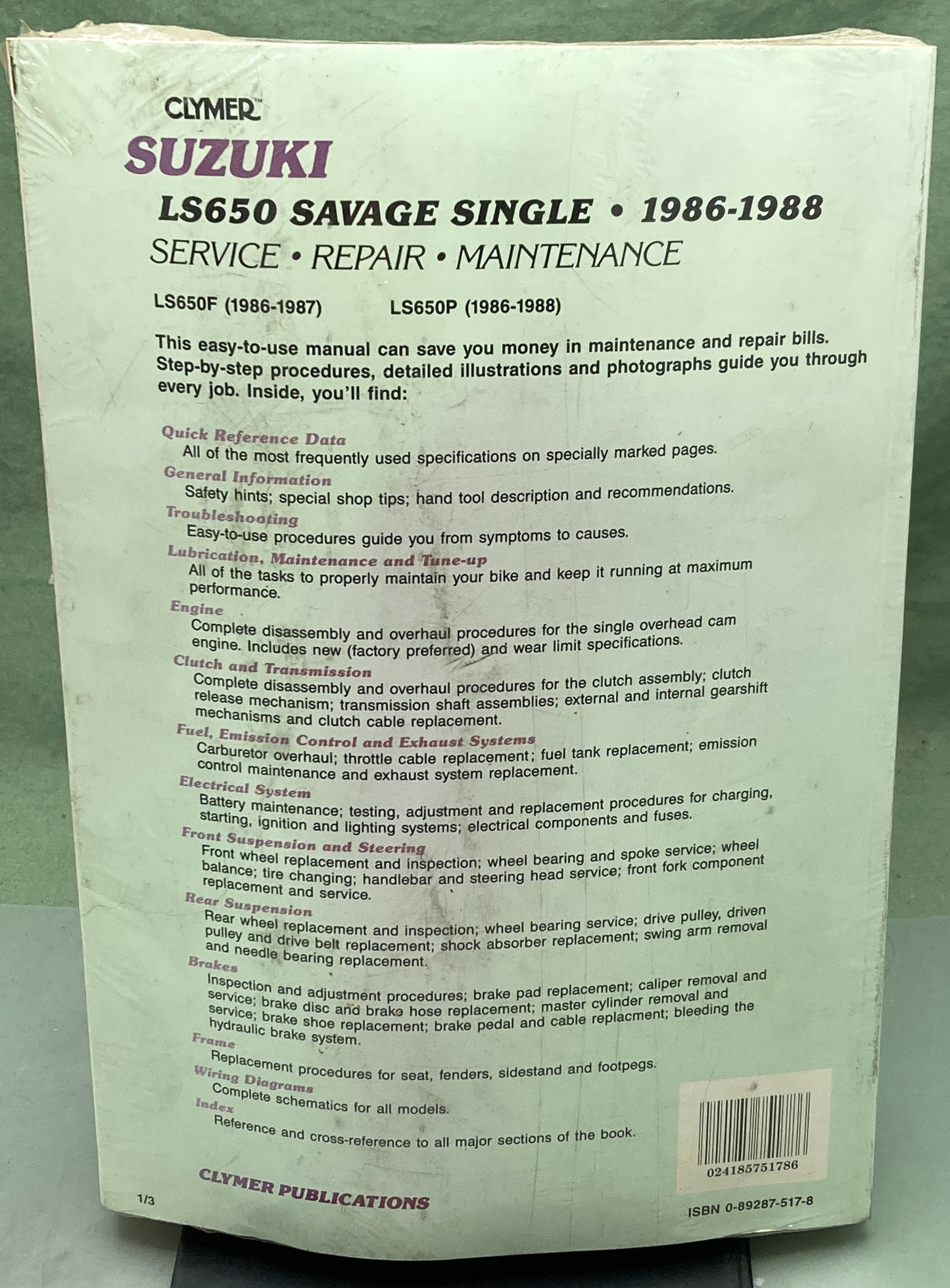 New Clymer M384 Suzuki LS650 Savage Single Service Manual '86-'88