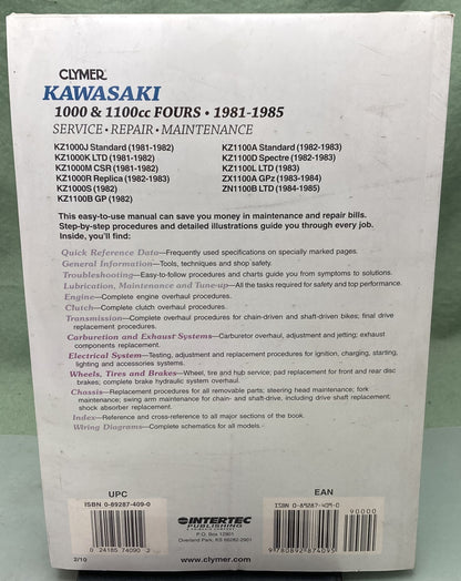 New Clymer M451 Kawasaki 1000 and 1100cc Fours Service Manual '81-'85