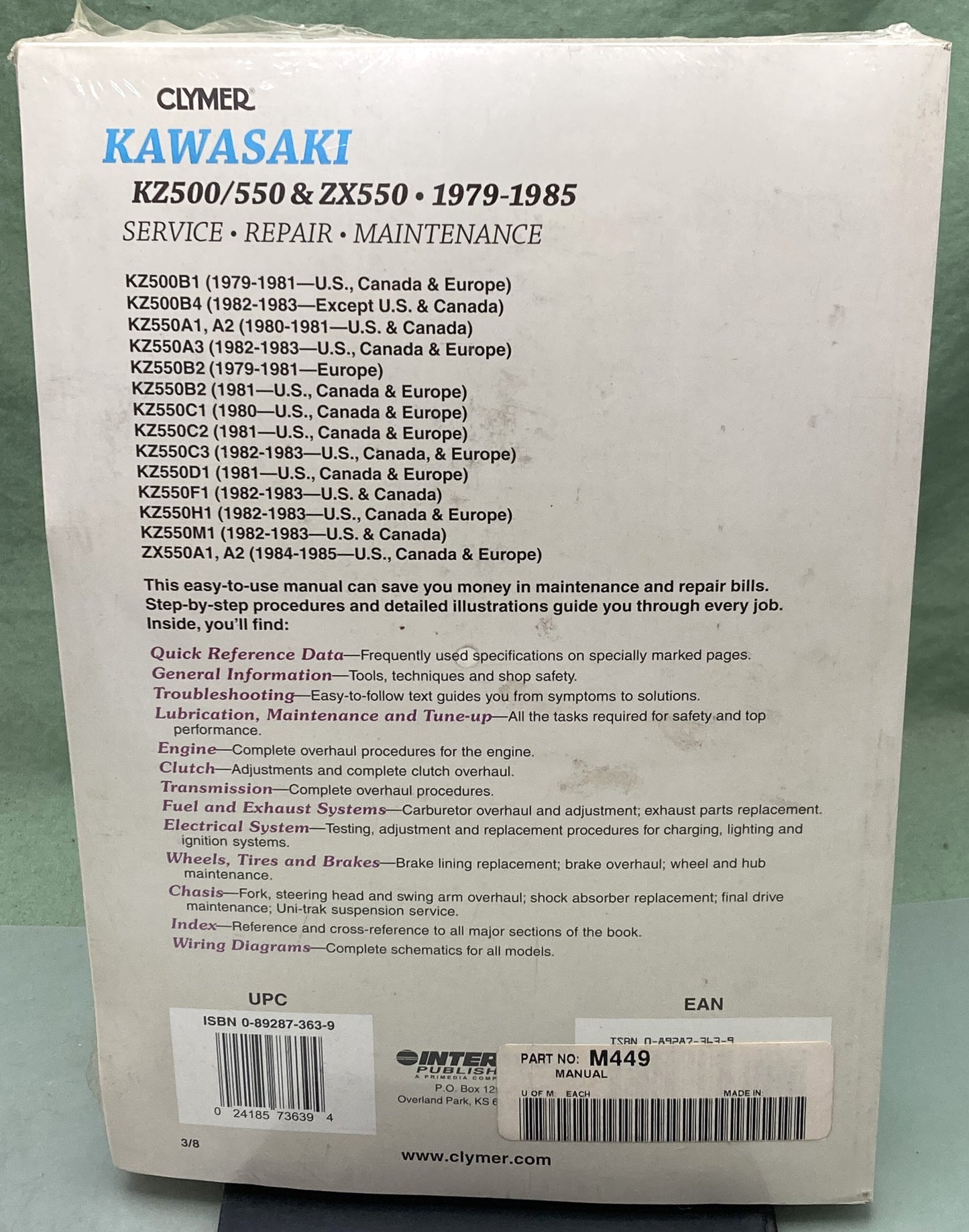 New Clymer M449 Kawasaki KZ500/550 ZX550 Service Manual '79-'85