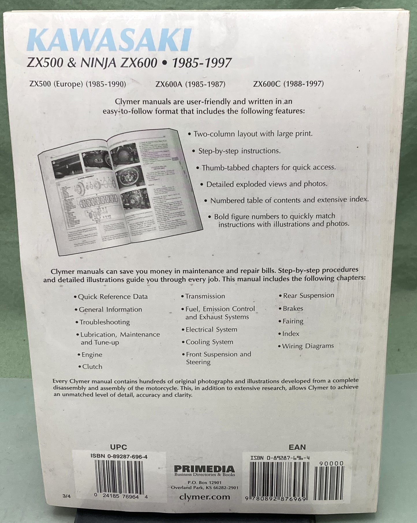 New Clymer M452-3 Kawasaki ZX500 Ninja ZX600 Service Manual '85-'97