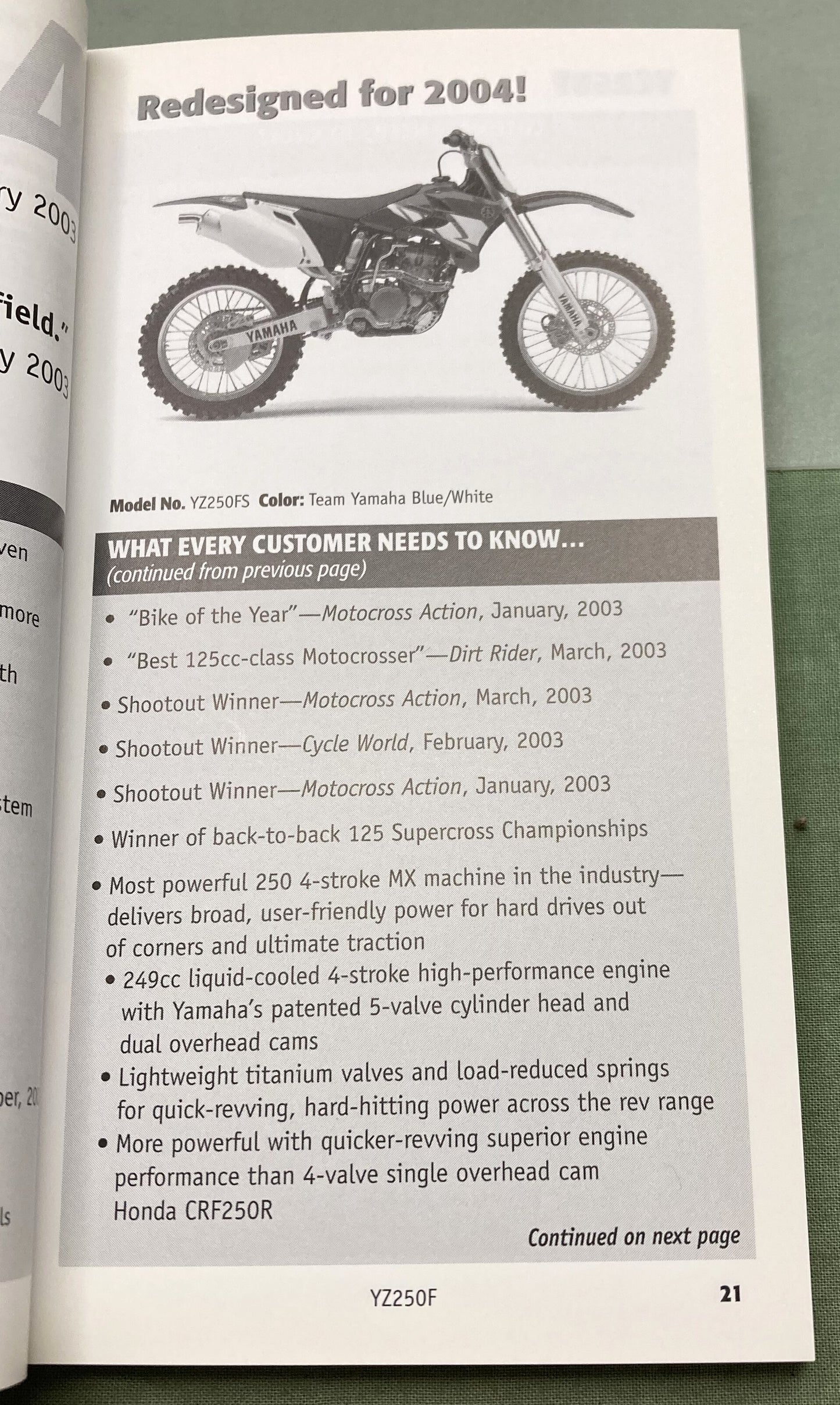 Genuine Yamaha Competition Off Road Dual Purpose Power Sales Guide 2004