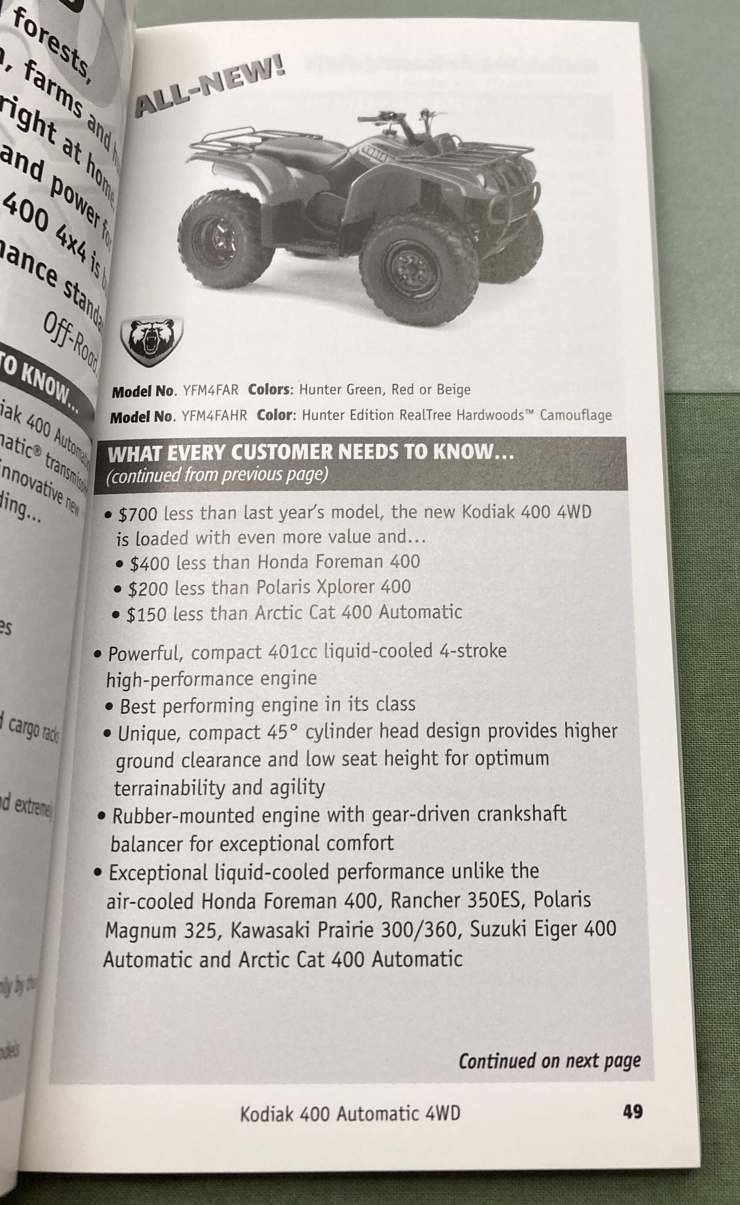 Genuine Yamaha ATV Power Sales Guide 2003