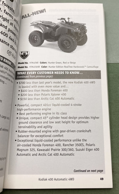 Genuine Yamaha ATV Power Sales Guide 2003