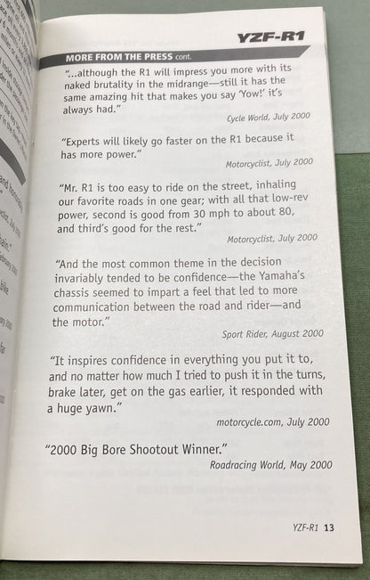 Genuine Yamaha Sport Bike Power Sales Guide 2001