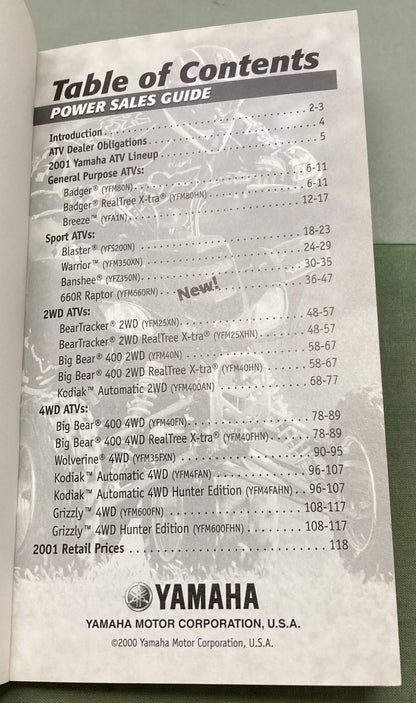 Genuine Yamaha ATV Power Sales Guide 2001