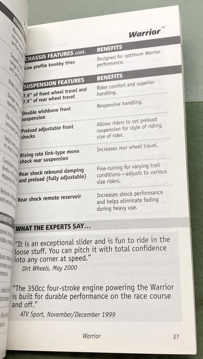 Genuine Yamaha ATV Power Sales Guide 2001