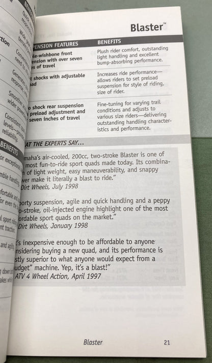 Genuine Yamaha ATV Power Sales Guide 1999