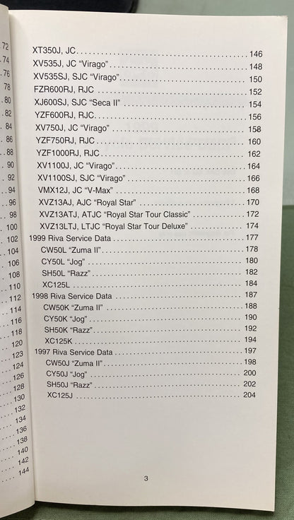Gen. Yamaha LIT-11571-SD-99 Motorcycle and Riva Technical Service Data '97-'99