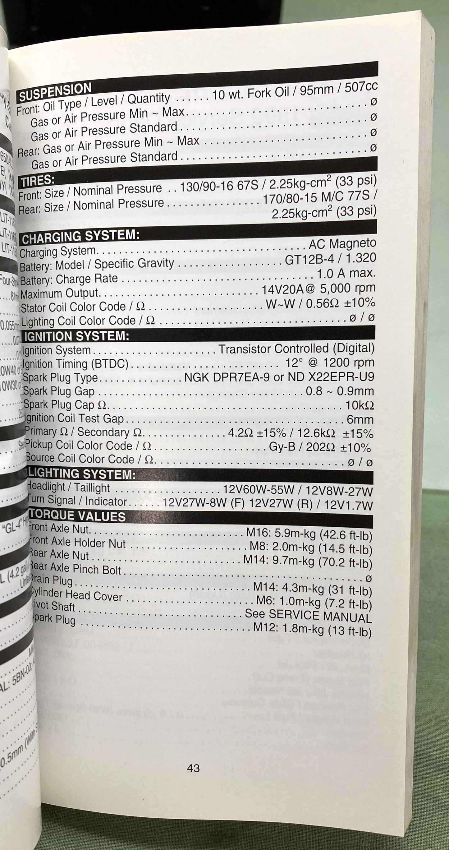 Gen. Yamaha LIT-11571-SD-99 Motorcycle and Riva Technical Service Data '97-'99