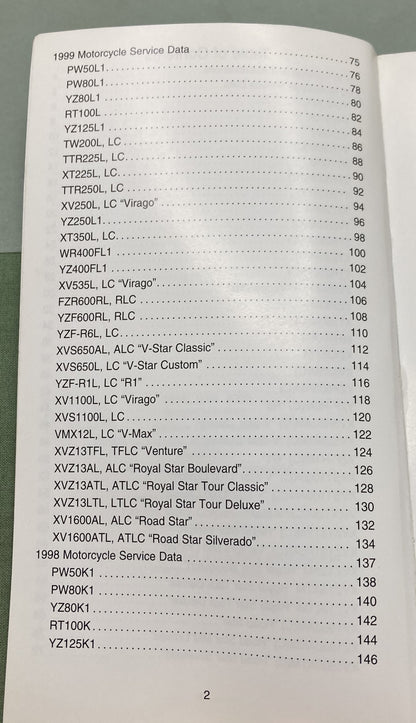 Gen. Yamaha LIT-11571-SD-2K Motorcycle and Riva Technical Service Data '98-'00