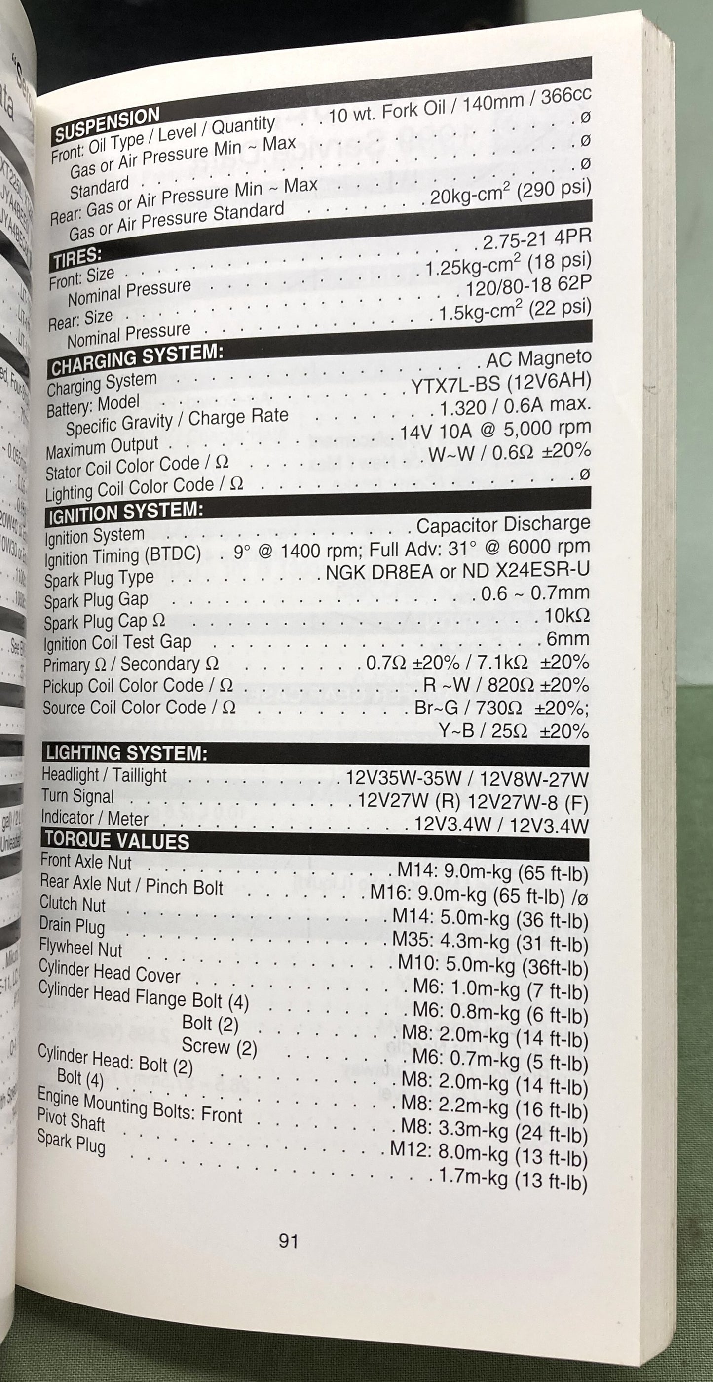 Gen. Yamaha LIT-11571-SD-2K Motorcycle and Riva Technical Service Data '98-'00