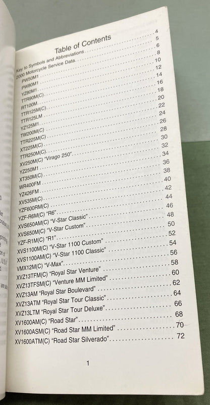 Gen. Yamaha LIT-11571-SD-2K Motorcycle and Riva Technical Service Data '98-'00