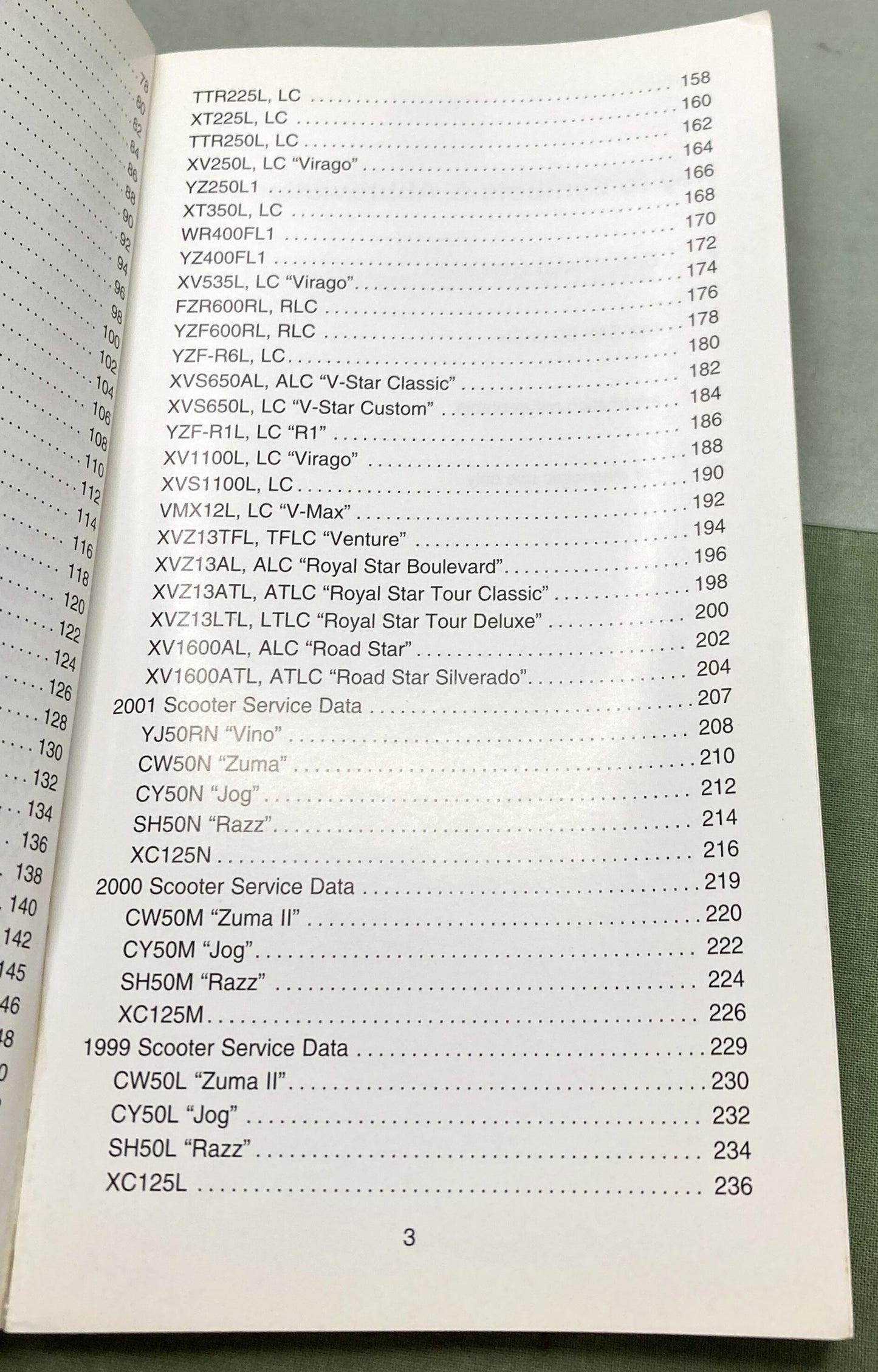 Gen. Yamaha LIT-11571-SD-01 Motorcycle and Riva Technical Service Data '99-'01