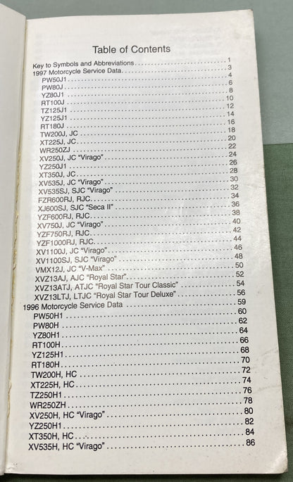 Gen. Yamaha LIT-11571-SD-97 Motorcycle and Riva Technical Service Data '95-'97