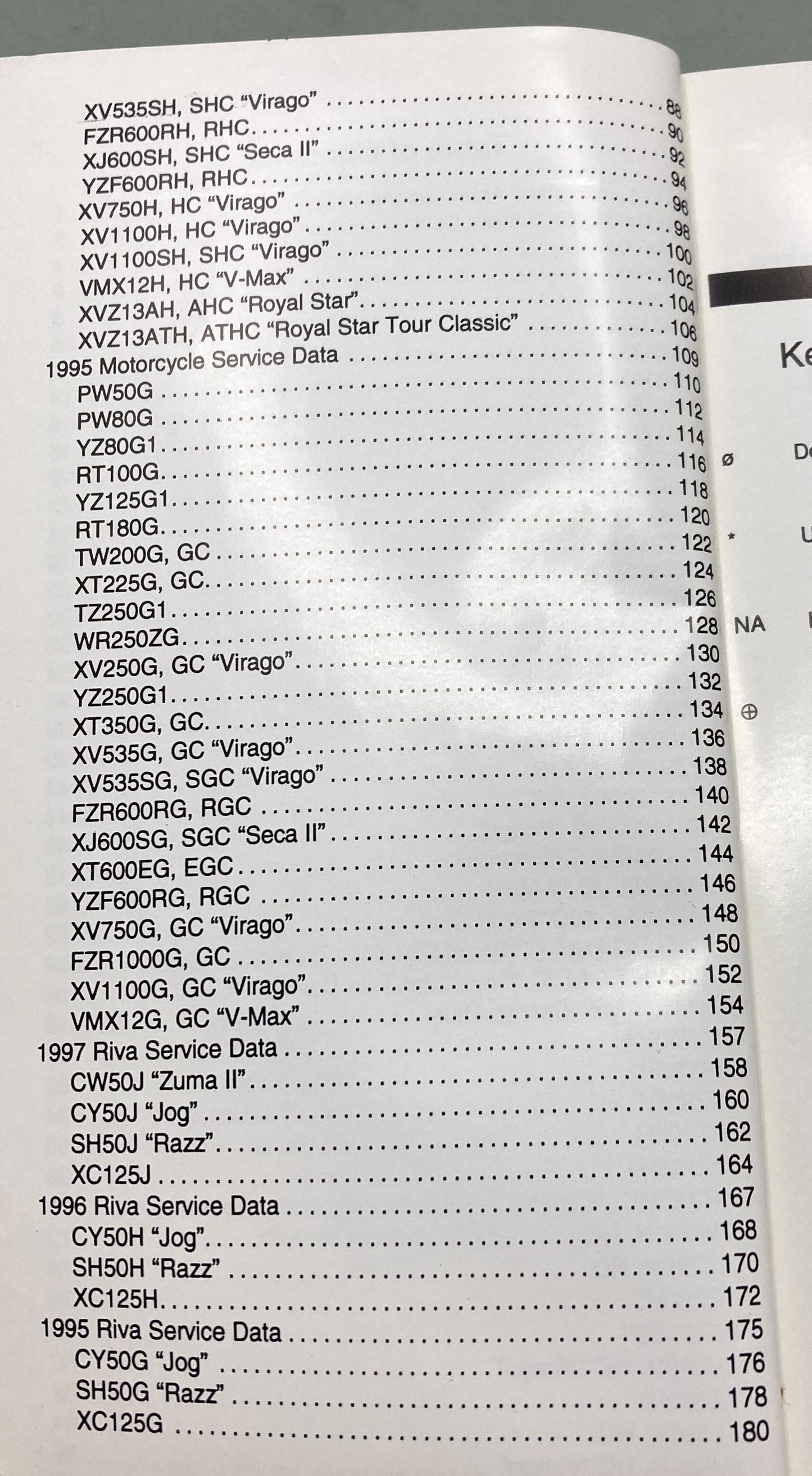 Gen. Yamaha LIT-11571-SD-97 Motorcycle and Riva Technical Service Data '95-'97